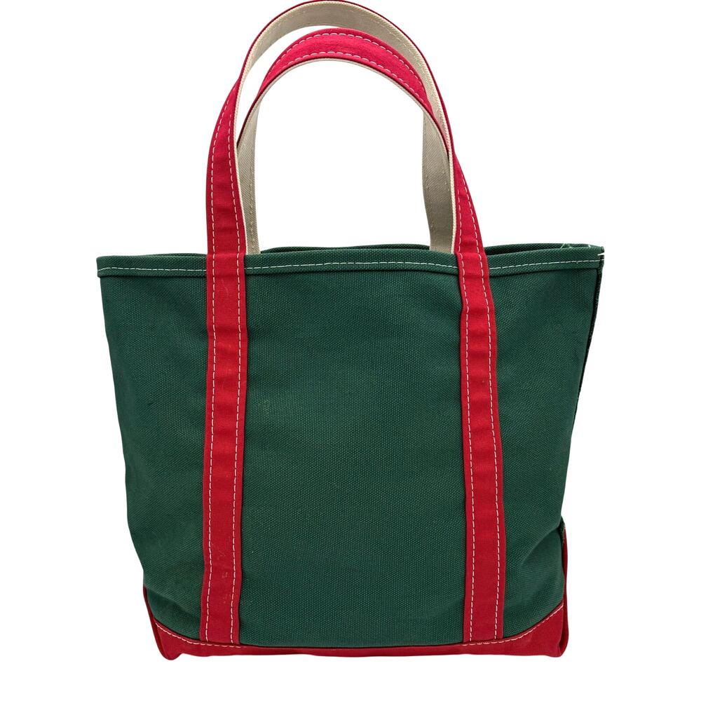 Vintage L.L.Bean Boat and Tote Cotton Canvas Green Red Festive Preppy USA Made